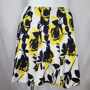 Helene Berman London Floral SKIRT Womens Size 10 Flare Lined Yellow Black White